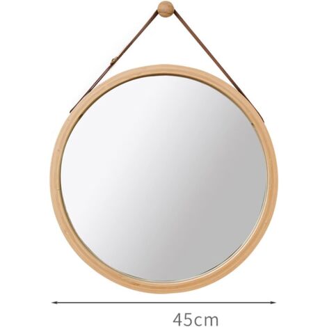 45cm Round Wall Mounted Bathroom Mirror Decorative Mirror with Wooden Frame, Bedroom or Dressing Room