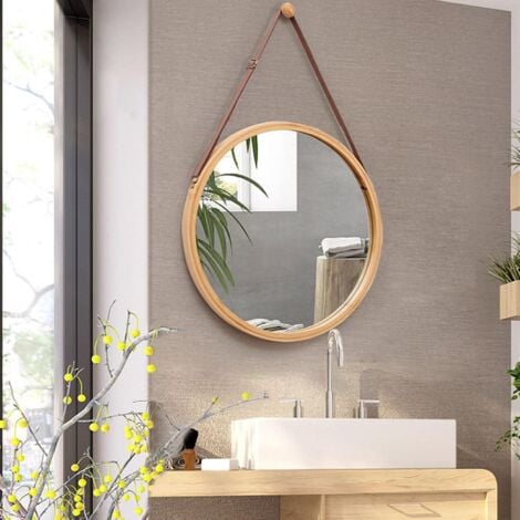 45cm Round Wall Mounted Bathroom Mirror Decorative Mirror with Wooden Frame, Bedroom or Dressing Room