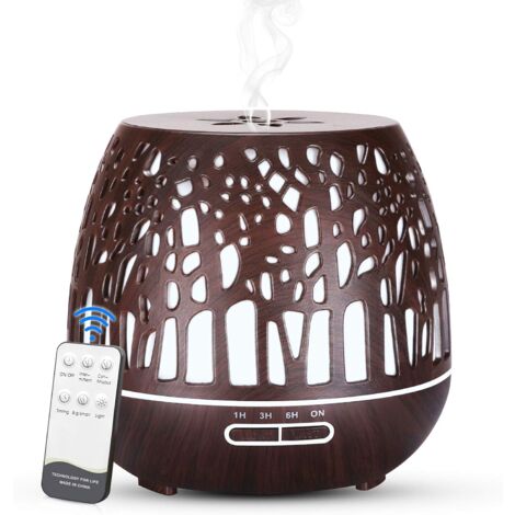 400ml Essential Oil Diffuser, BPA Free Ultrasonic Humidifier Remote Control with Color Changing LED Light 3 Timer for Home/Yoga/Office/Spa - Dark Wood Color