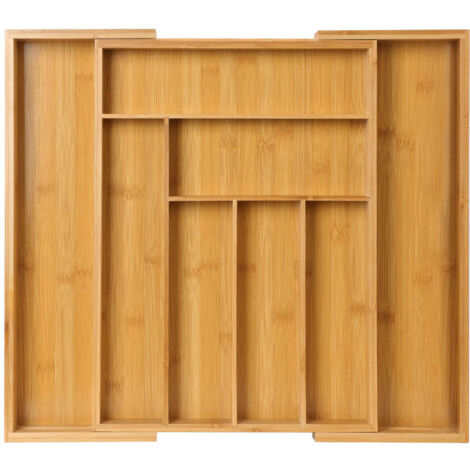 Cutlery organizer for kitchen drawer, 40 x 50 x 5 cm, bamboo, wood
