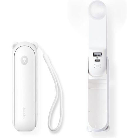 Mini Portable Handheld Fan 3 in 1 Rechargeable Battery Operated Fan with Power Bank-White