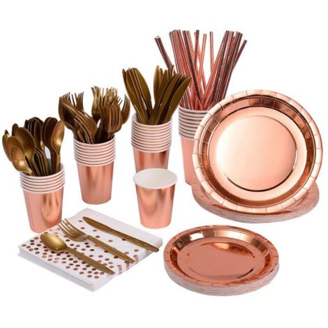Luxury Cutlery - Paper Glasses, Plates, Forks and Knives, Spoons, Straws, Paper, Paper, Pink