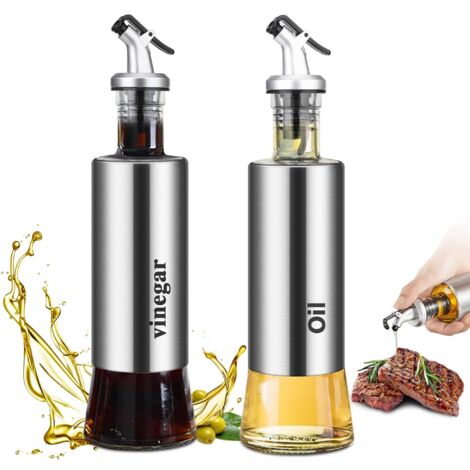 Oil Bottle,300ML Vinegar Bottle Oil/Vinegar Dispenser,Olive Oil Dispenser Stainless Steel Glass Oil Bottle