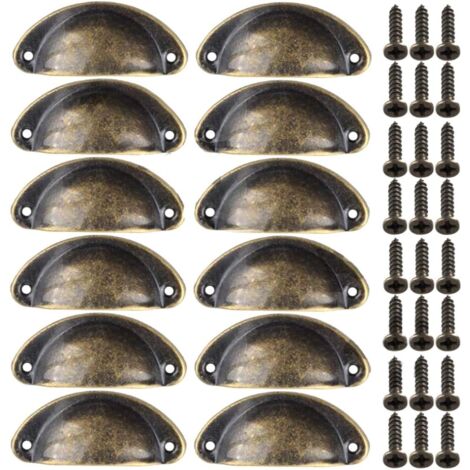 Retro Decorative Door Knob Handle for Furniture Drawer Vintage Shell Handle for Drawer Cabinet Kitchen Furniture Curved Iron Retro Cupboard Door Knob for Cabinet(12PCS) (1/5)