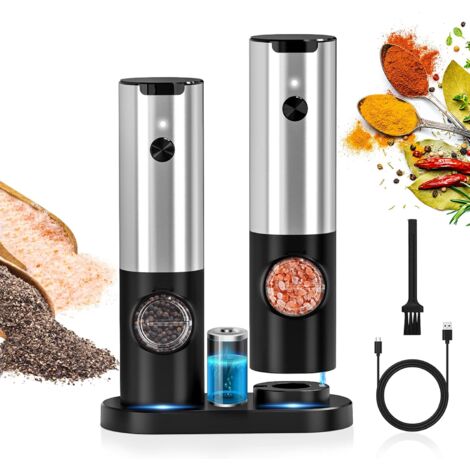 Electric Pepper Mill with Double Charging Base Pepper Shaker, LED Light, Automatic Salt Pepper Grinder (1/5)