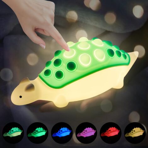 Dinosaur Night Light for Kids, Silicone Light with Bubbles, 7 Night Light Modes, Rechargeable Touch Light, Children's Room Decor, Cute Gift Light for Toddler (Green) (1/5)