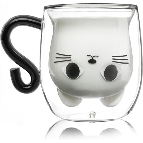 Cat Coffee Mug, Double Wall Glass, Valentine's Day Mother's Day Birthday (1/5)