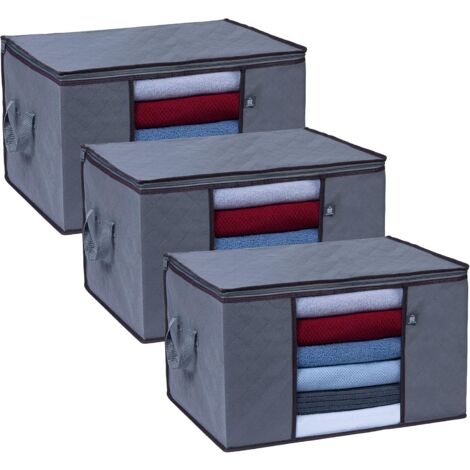 Pack of 3 extra large clothes storage bags - transparent window bag - foldable bag (Grey - 90 Liters) (1/5)