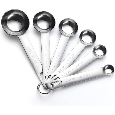 Measuring Spoon, 6 Pieces Stainless Steel Mirror Polished Measuring Spoons 1/8 TSP, 1/4 TSP, 1/2 TSP, 1 TSP, 1/2 TBLS and 1 TBLS (1/5)