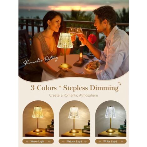 LED Bedside Lamp, 3 Colors Crystal Lamp, Touch Dimmable, for Bedroom Living Room Restaurant Bar