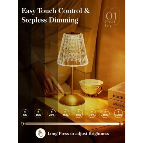 LED Bedside Lamp, 3 Colors Crystal Lamp, Touch Dimmable, for Bedroom Living Room Restaurant Bar