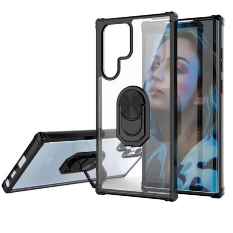 Case for Samsung Galaxy S22 ULTRA, Hybrid Shockproof, Anti-Bump, 360 Degree Swivel Ring and Stand, Black (1/5)