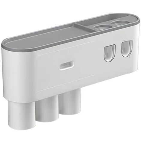 Wall Mounted Toothbrush Holder with Two Automatic Toothpaste Dispensers, with 2-3 Cups (Grey, 2 Toothpaste Dispensers, 3 Cups)