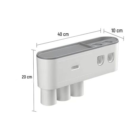 Wall Mounted Toothbrush Holder with Two Automatic Toothpaste Dispensers, with 2-3 Cups (Grey, 2 Toothpaste Dispensers, 3 Cups)