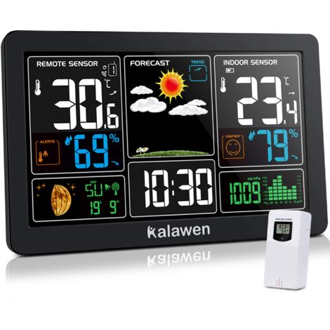 Weather Station with Indoor Outdoor Sensor, MSF Wireless Digital Alarm Clock, Barometer, Temperature, Humidity Monitor, Weather Forecast for Garden