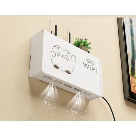 Cutie depozitare WiFi router, Lemn, 20x38x8.5 cm, Alb