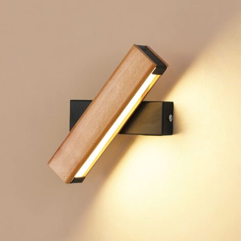 LED Wall Light, 4W 400LM 360° Rotatable Indoor Wooden Wall Lamp, 3000K Warm White Wall Sconce for Bedroom, Living Room, Office, Hallway