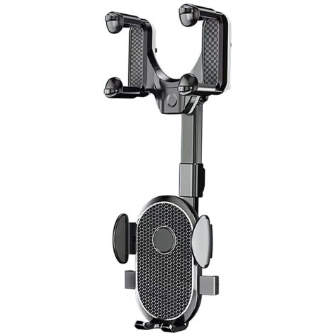 Car Phone Holder, ABS/Polyurethane, Mirror Mount, 360°, Black (1/5)
