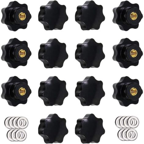 14Pcs M6 Knurled Thread Clamping Knob, Star Handle, Star Shape Hand Knobs Black Plastic Clamping Knob with Washers (1/4)