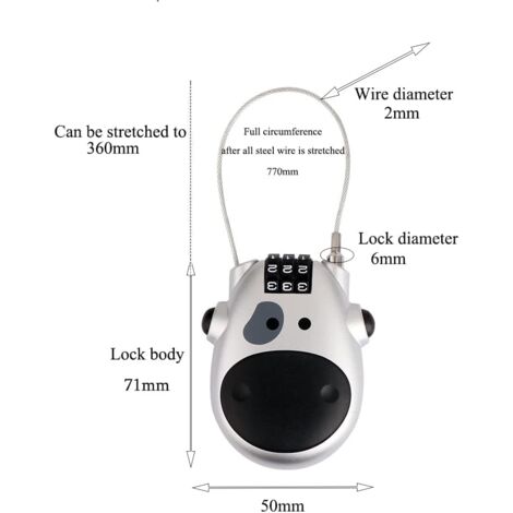 Bicycle Combination Lock, Compact Cable Lock, 3 Digit Code Lock, Retractable Cable Lock, Scooter Lock, Bicycle Combination Lock, Universal Code Lock Silver