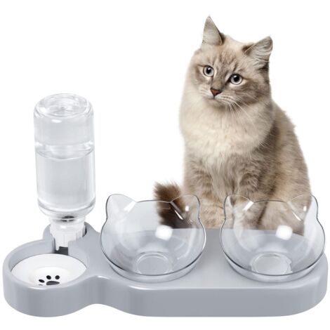 Bowl set of 3, double bowl, 15° tilting cat bowls, raised bowl (1/5)