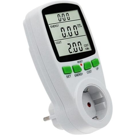 Socket with energy meter, LCD digital display, energy consumption monitoring, cost settings in kWh, amperage, voltage, maximum power 3680 W, white (1/5)