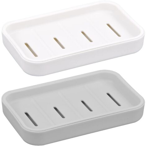 2Pcs Soap Dish, Soap Holder with Removable Drain Tray, Soap Dish with Drain, Plastic Shower Soap Holder, Portable Soap Dish for Bathroom, Shower, Kitchen (Grey+White) (1/5)