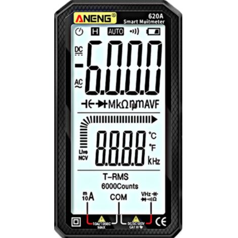 ANENG 620A Digital Multimeter, Warning, Auto-Detect, Measure DC/AC Current, Voltage, Temperature, Capacitance, Continuity, Diode, Resistance, Frequency Test, NCV, 4.77 inch Screen, Black (1/2)