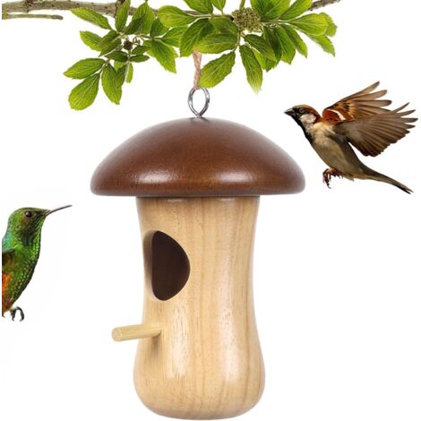 Hummingbird House,Hanging Bird House Nest for Outdoor Hummingbird,Mushroom Shaped Wooden House (1/5)