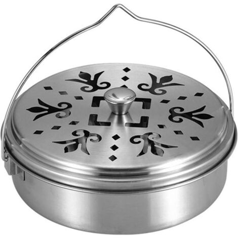Mosquito Coil Holder, Metal Incense Holder Coil Holder with Cover and Handle Round Incense Box