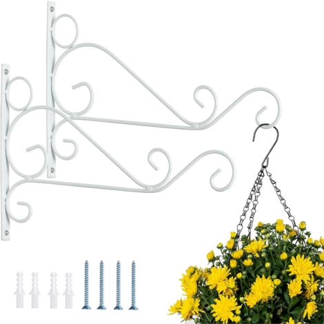 2 Pieces Outdoor Hanging Basket Brackets, White Metal Garden Hooks, 30cm Length Hooks for Hanging Baskets