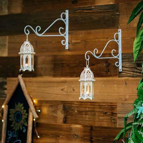2 Pieces Outdoor Hanging Basket Brackets, White Metal Garden Hooks, 30cm Length Hooks for Hanging Baskets