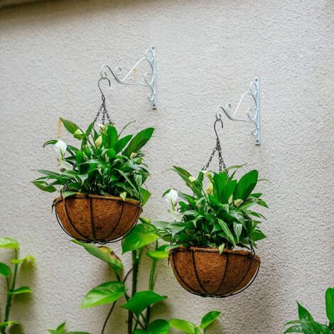 2 Pieces Outdoor Hanging Basket Brackets, White Metal Garden Hooks, 30cm Length Hooks for Hanging Baskets