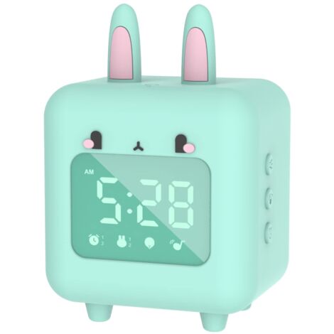 Naughty Rabbit Alarm Clock Kids Alarm Clock with Card Digital Alarm Clock LED Night Light for Girls Boys, Adjustable Volume Day and Night Snooze Alarm Clock Birthday Gift for Kids