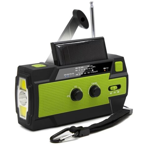 Portable Camping Radio, 4 Charging Modes, 4000mAh Power Bank, Flashlight, Motion Sensor, Survival Kit, Green