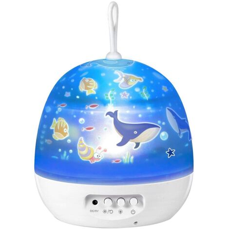 Night Light, 8 Lighting Modes, 4 Movie Settings, 360° Rotation, USB, Planet/Ocean/Moon/Trojan, White (1/5)