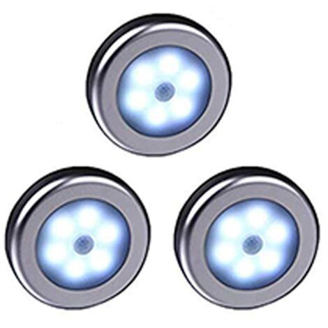 Set of 3 LED lights with motion sensor, battery operated, with magnetic attachment, for dressing rooms, kitchen cabinets, hallways, stairs, silver/black (1/5)