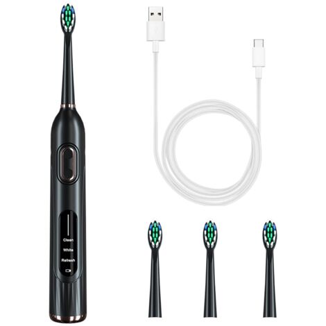 Electric Toothbrush, 36000 Oscillations/min, 3 Modes, Water Resistant, Ergonomic Design, 4 Heads Included, Black (1/5)