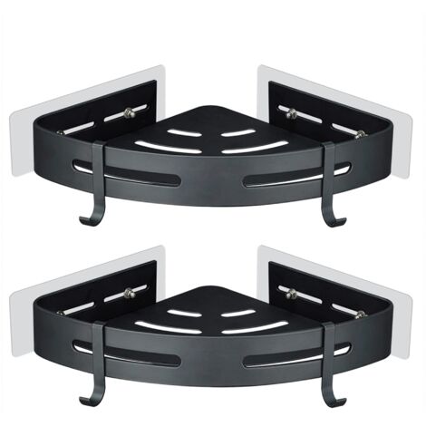 Shower Shelf No Drilling Corner - Bathroom Shelf No Drilling Corner - Bathroom Storage Shelf, Wall Mounted, Aluminum, Adhesive, 2 Pieces Black Bathroom Organizer