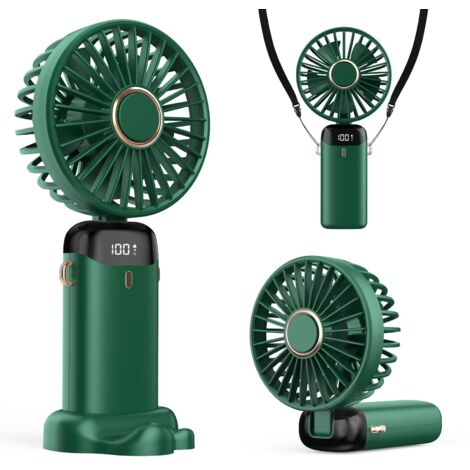 Portable Fan 4200mAh USB with LED Display 3-in-1 Hand/Neck/Desktop Foldable and Tiltable 90° Ideal for Summer Office Bedroom Travel Gift Adults Kids (Green) (1/5)
