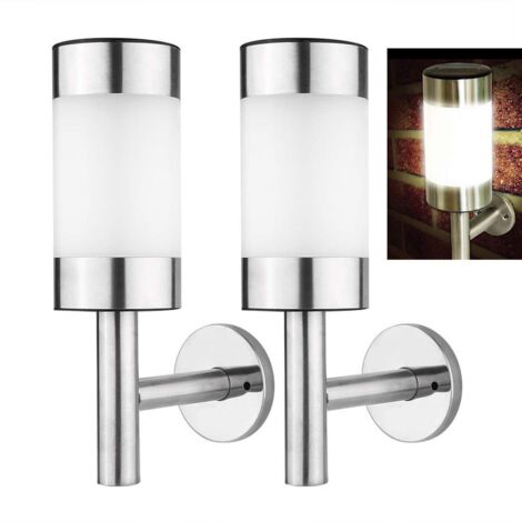 LED Solar Wall Light, 2 Pcs Stainless Steel LED Solar Wall Light Outdoor Garden Courtyard Induction Light Front Door Fence Access Garage Yard Lighting (1/5)