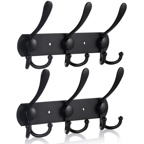 Stainless Steel Wall Mounted Coat Rack, Coat Hooks Wall Mounted Hook for Coats Towels Bathrobes (Matte Black, 9 Hooks, 2pcs) (1/5)