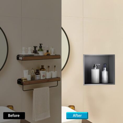 Bathroom Niche, Stainless Steel Shower Wall Niche, Single Layer Shower Wall Niche, Recessed Shower Niche 30x30x10cm, Gray