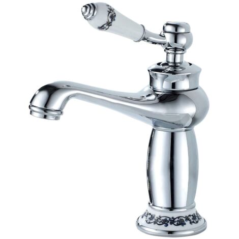 Bathroom Faucet Single Lever Sink Mixer Tap Ceramic Floral Decoration Bathroom Sink Faucet Sink Faucet, Chrome (1/5)