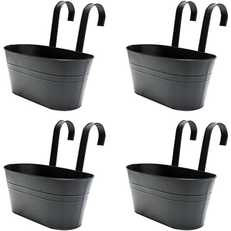 Pieces Metal Hanging Flower Pots, Balcony Hanging Pots with Drainage Hole, Black Hanging Pots with Removable Hook for Balcony, Fence, Garden, Wall, Home Decor