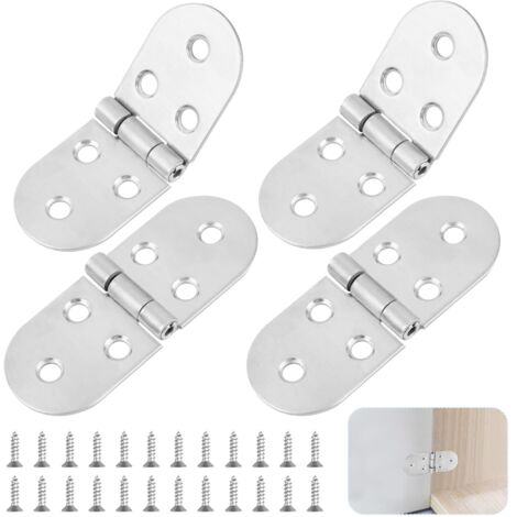 4Pcs 180° Stainless Steel Folding Hinges Round Folding Table Cabinet Hinge for Wooden Cupboard Furniture Sewing Machines (Silver)