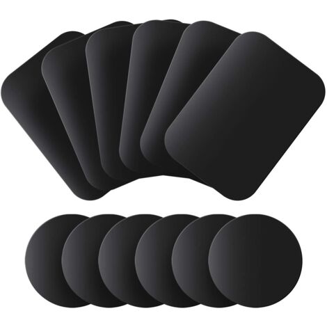 Metal Plates Pack of 12 for Magnetic Car Phone Mount, Thin Metal Plate with Adhesive for Phone Magnet - 6 Round and 6 Rectangle (1/5)