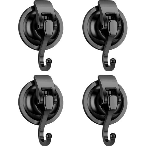 4 Pcs Suction Cup Hooks, Max Load 10kg, Waterproof Shower Seamless Hooks Suction Cups for Towel Bathroom, Kitchen, Window (Black) (1/5)