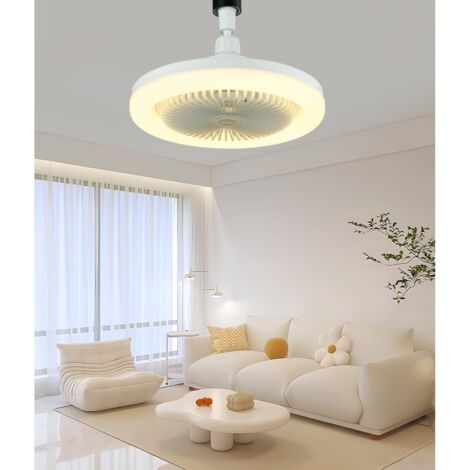 Ceiling Fan with Light, Ceiling Fan with Remote Control, Quiet Ceiling Fan, E27 Dimmable LED Ceiling Light, 3 Speeds, Timer (White)