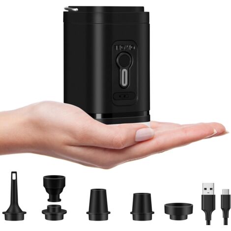 Electric Air Pump Inflatable Pump with 5 Air Nozzles, 2 in 1 Mini Inflatable and Deflector Air Pump, Portable with USB, 1200mAh Rechargeable Air Cushion Pump Battery